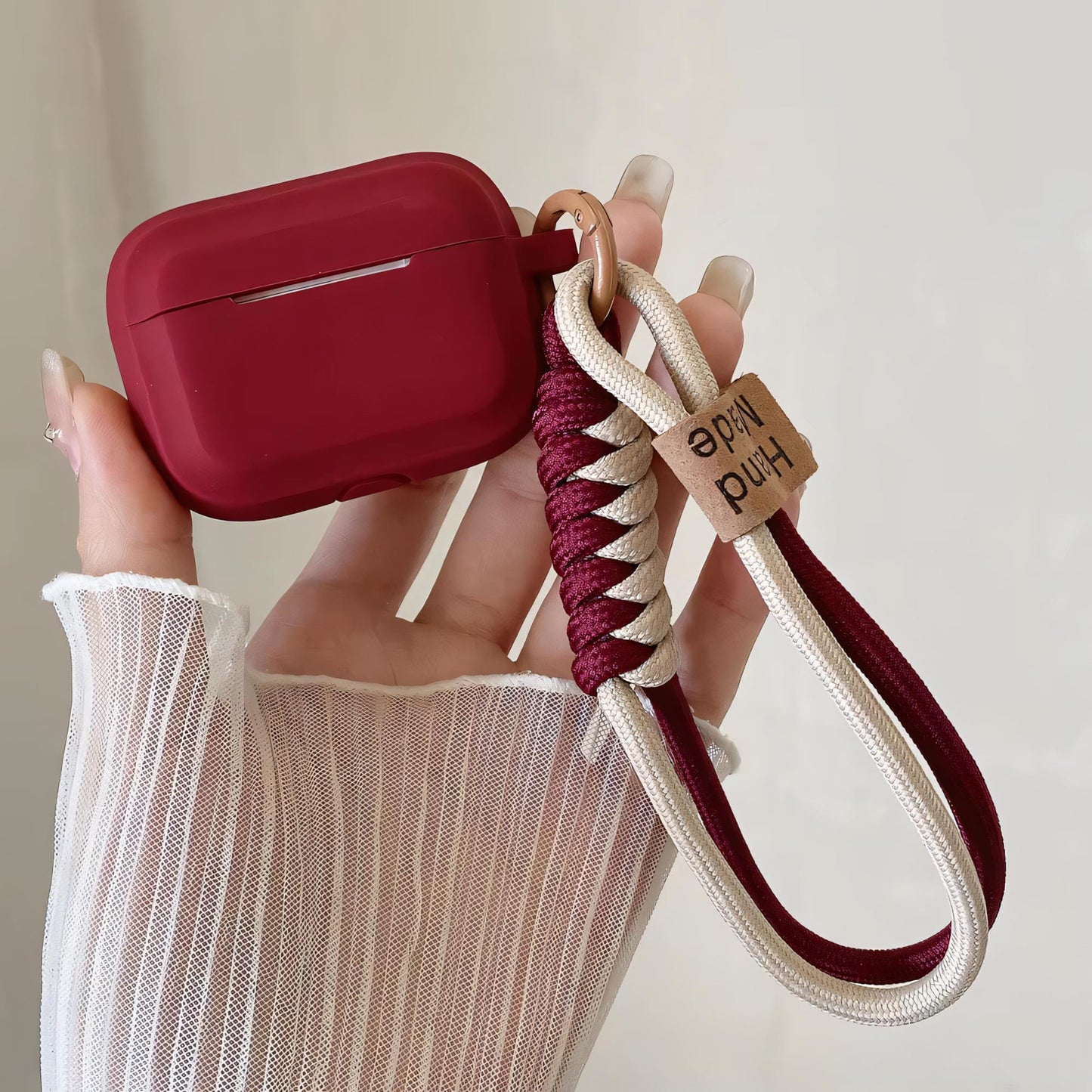 Soft Silicone Airpod Case With Wristband Red Wine Colour