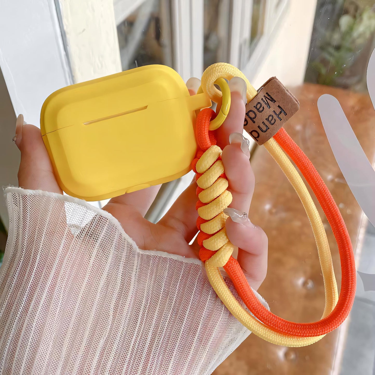 Soft Silicone Airpod Case With Wristband Yellow Colour