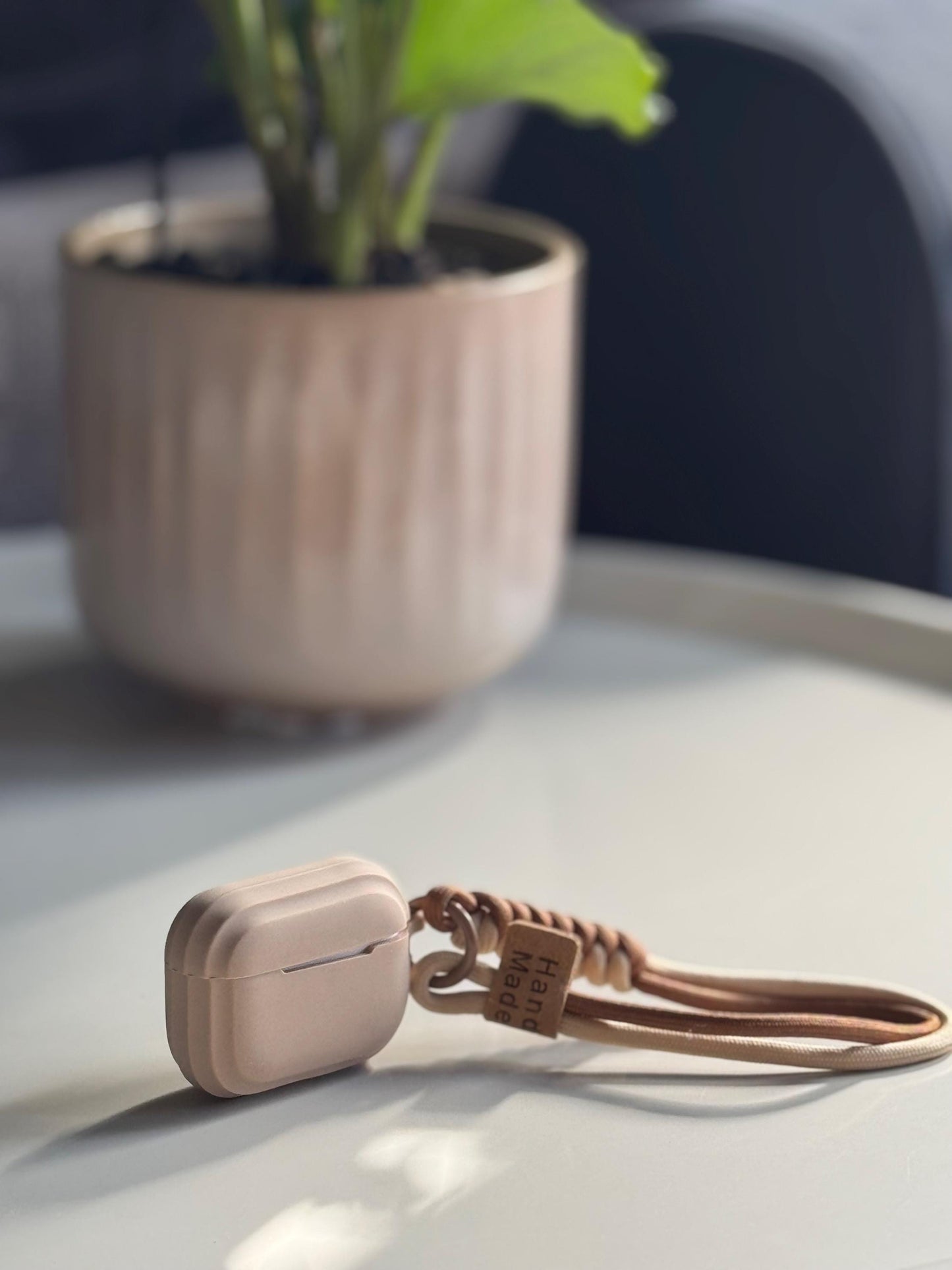 Cream Colour Soft Silicone Airpod Case With Wristband