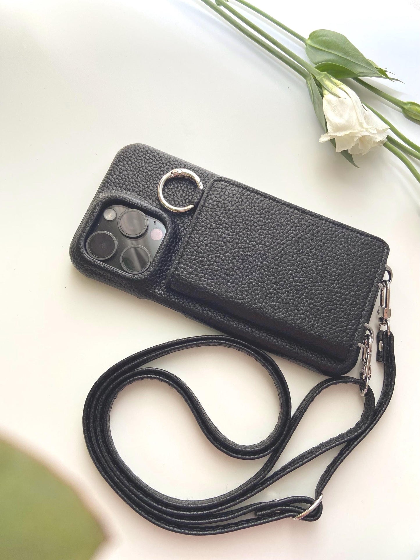 Leather Iphone Case With Wallet and Strap