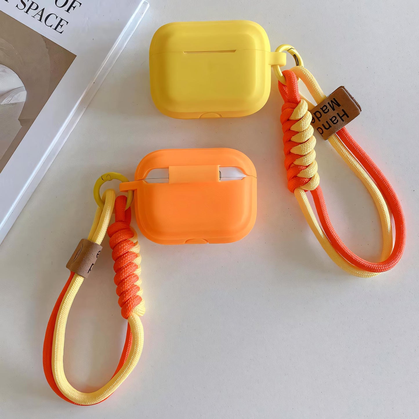 Soft Silicone Airpod Case With Wristband Orange and Yellow Colour