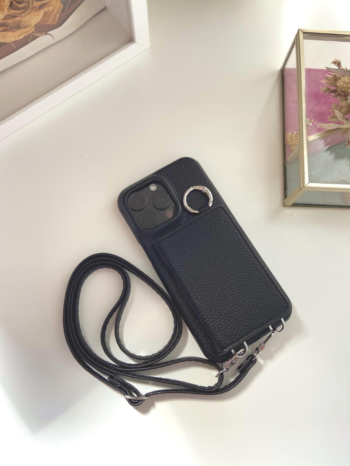Leather Iphone Case With Wallet and Strap