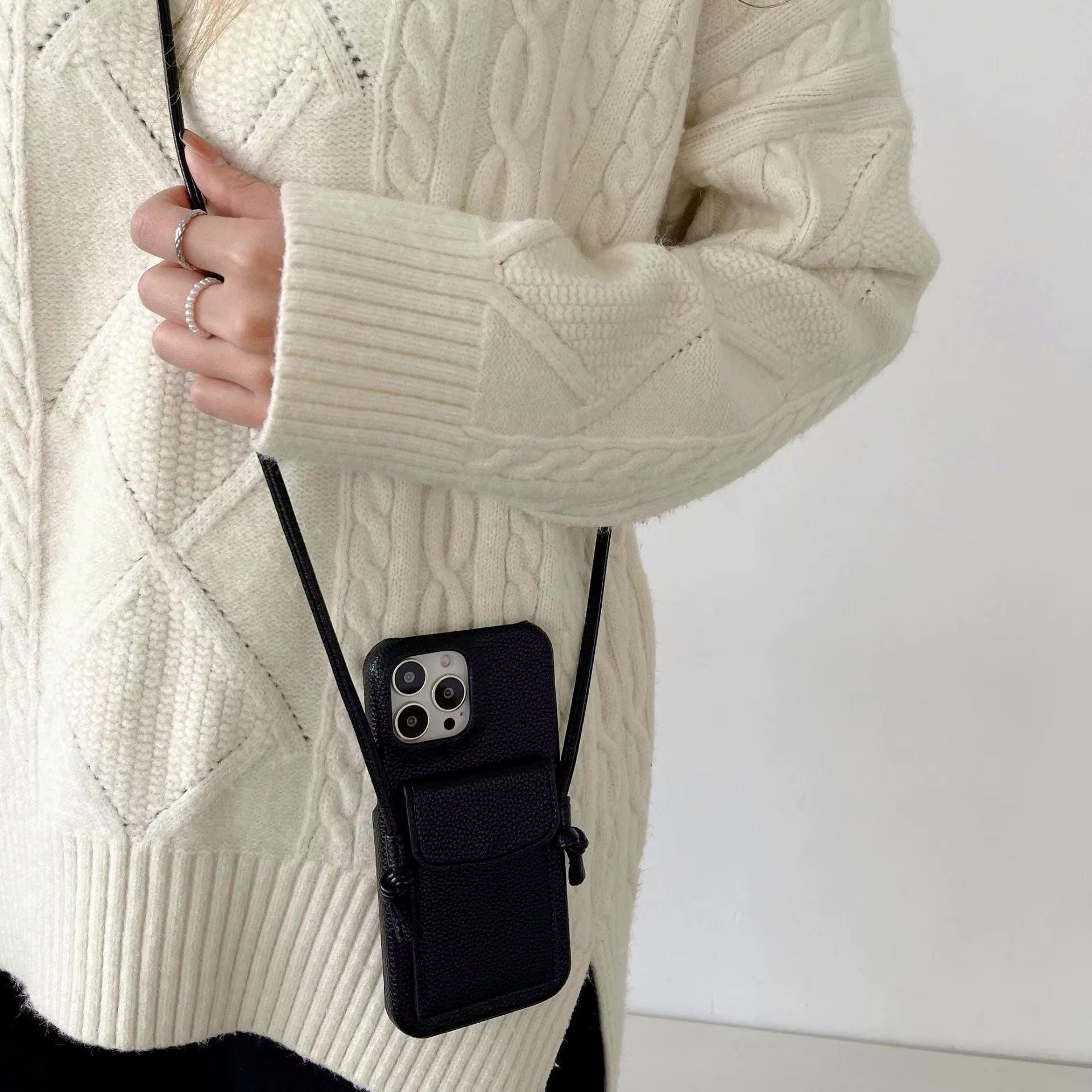 Crossbody Phone Case With Strap and Card Holder Black Colour