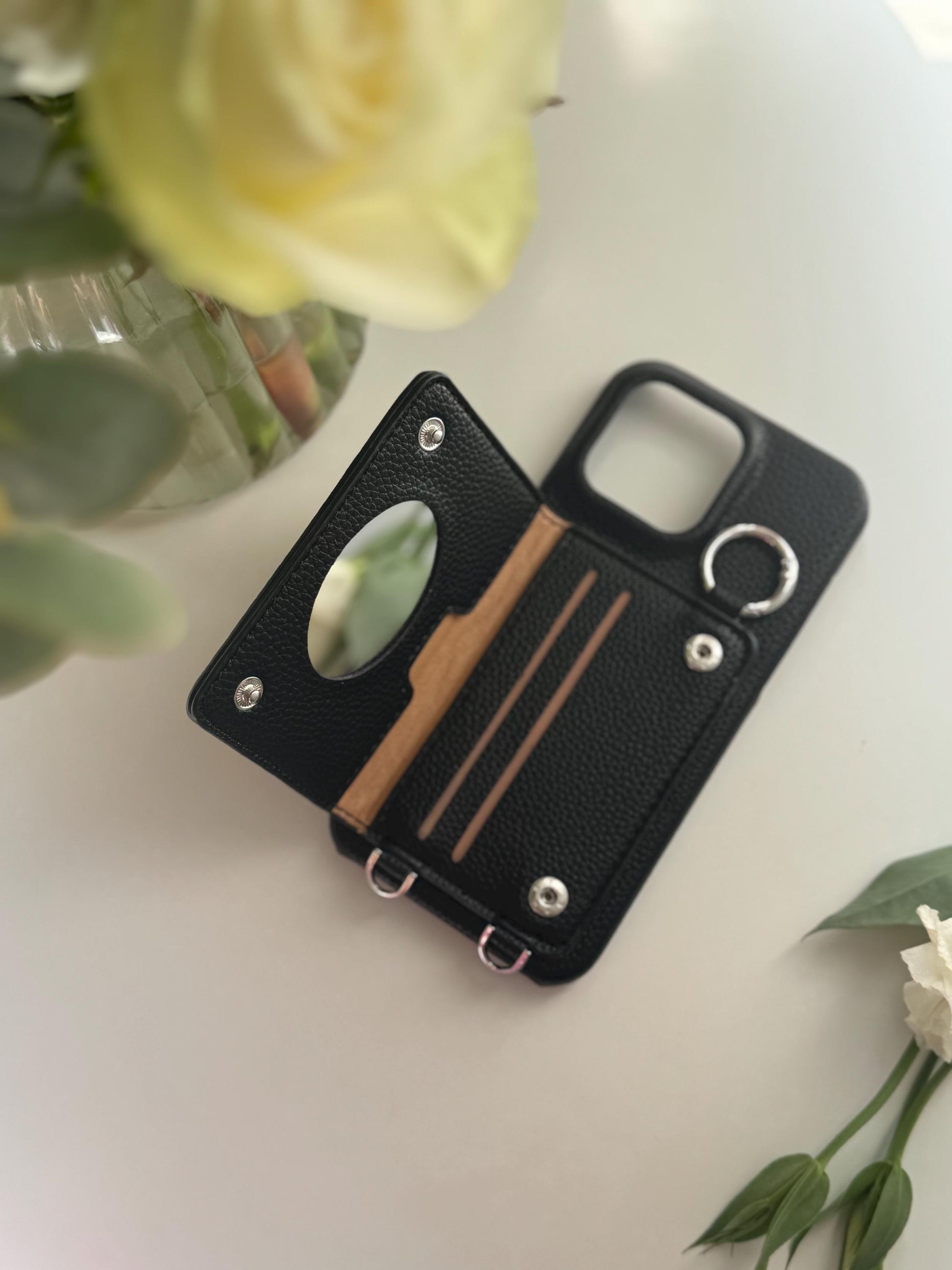 Leather Iphone Case With Wallet and Strap