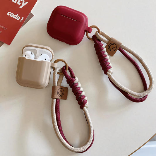 Soft Silicone Airpod Case With Wristband Red Wine and Caramel Colour
