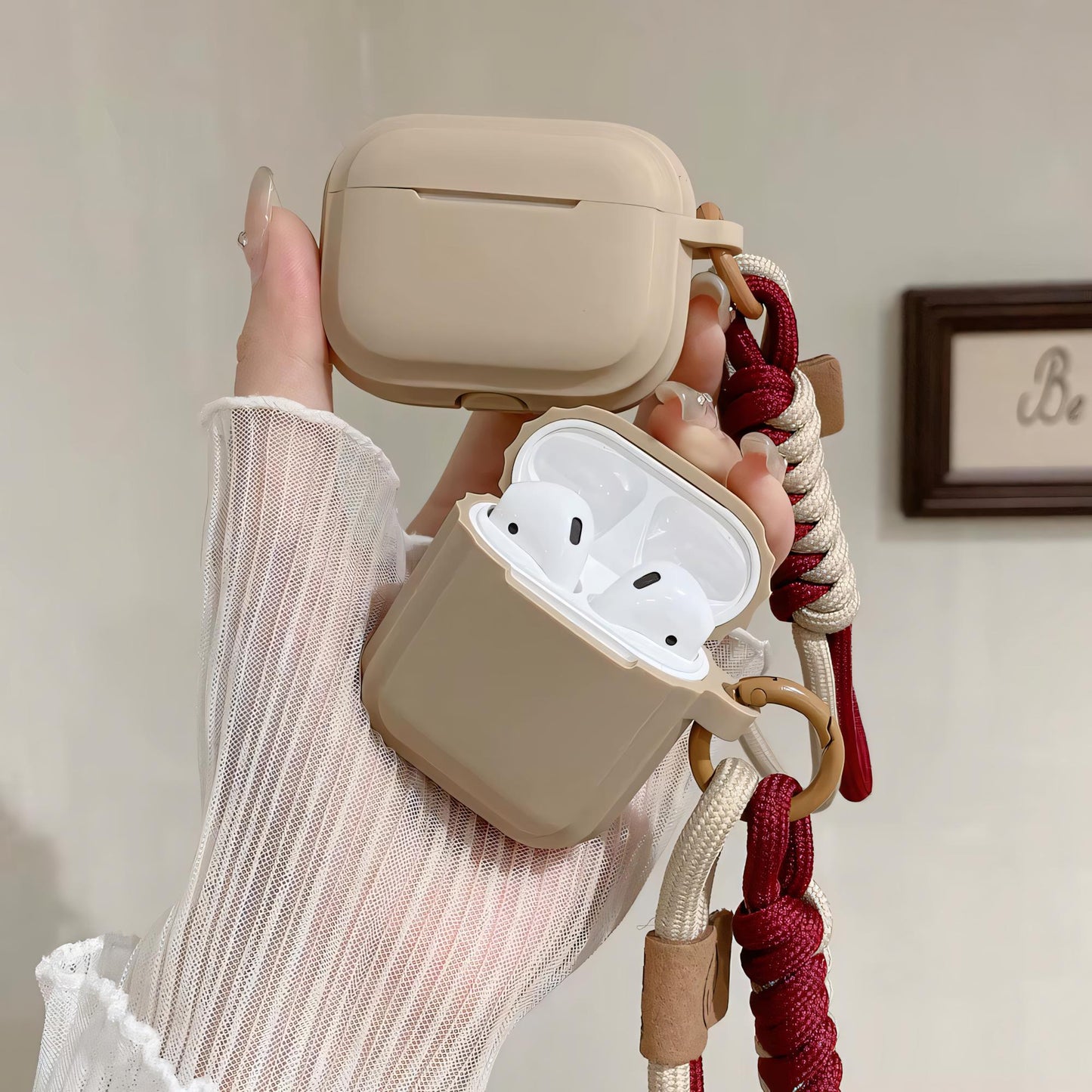 Soft Silicone Airpod Case With Wristband Caramel Colour
