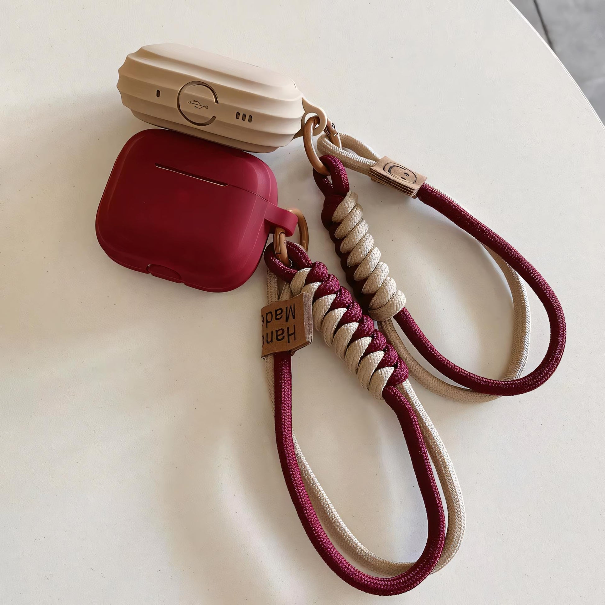 Soft Silicone Airpod Case With Wristband Red Wine and Caramel Colour