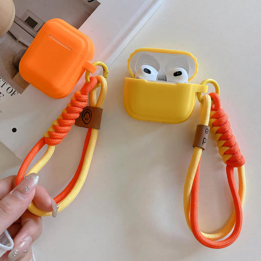 Soft Silicone Airpod Case With Wristband Orange and yellow Colour