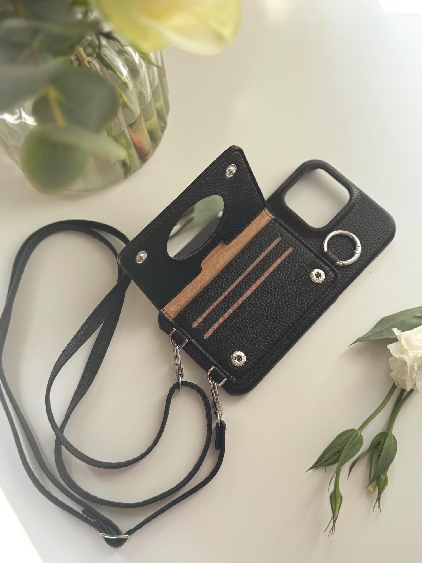 Leather Iphone Case With Wallet and Strap