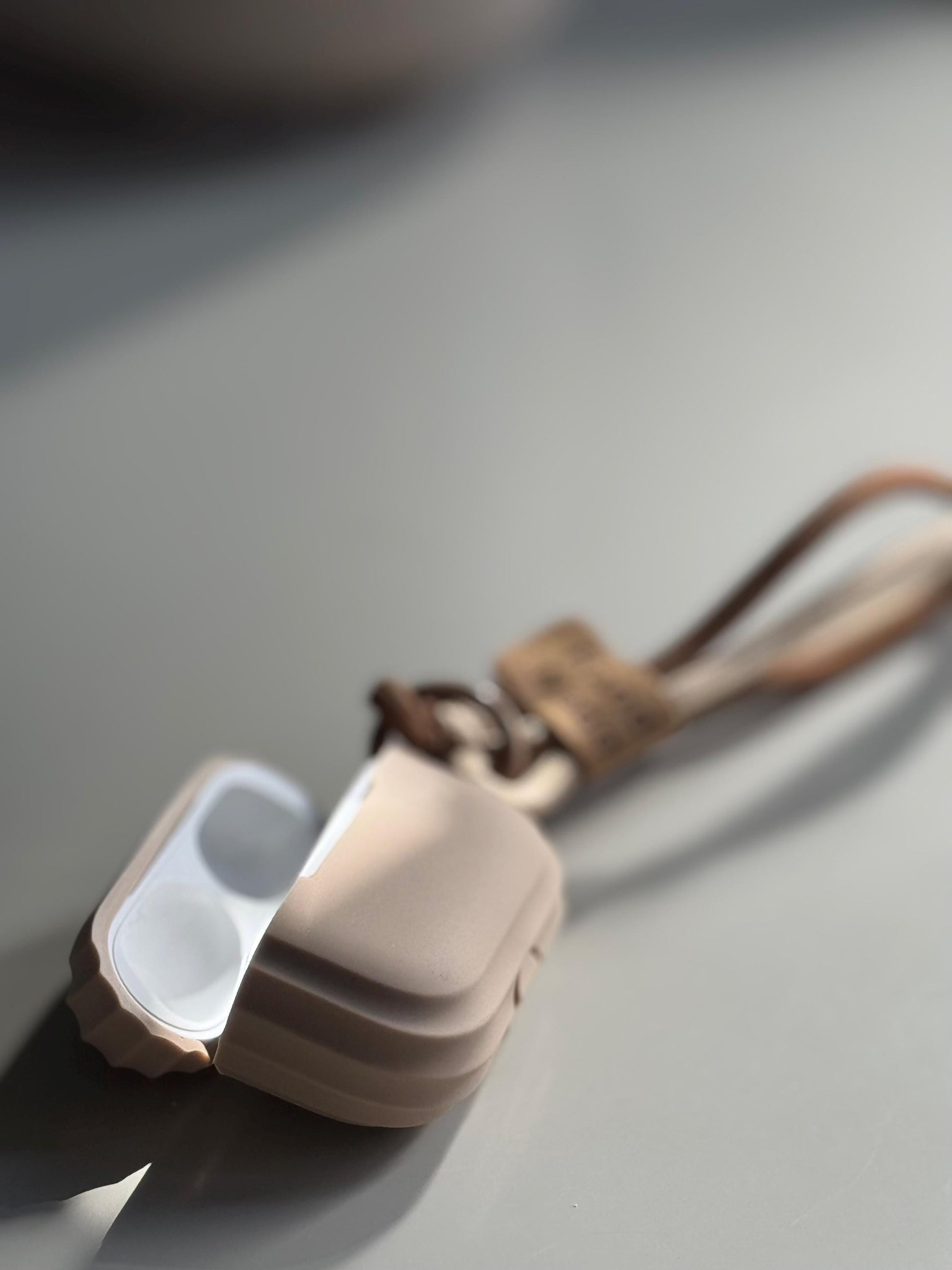 Cream Colour Soft Silicone Airpod Case With Wristband 