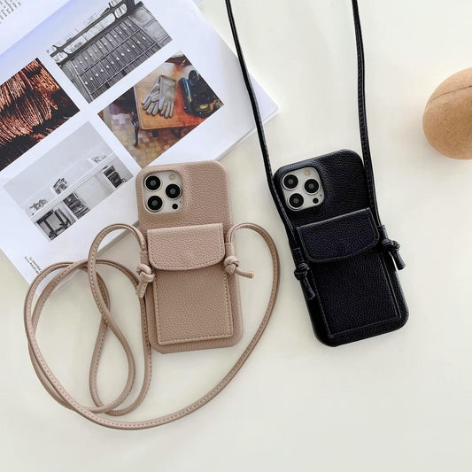 Crossbody Phone Case With Strap and Card Holder beige and black colour