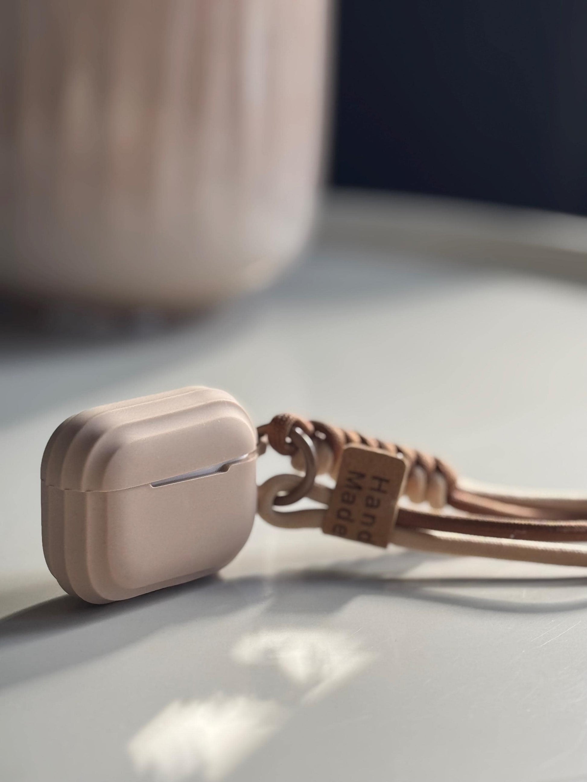 Cream Colour Soft Silicone Airpod Case With Wristband 