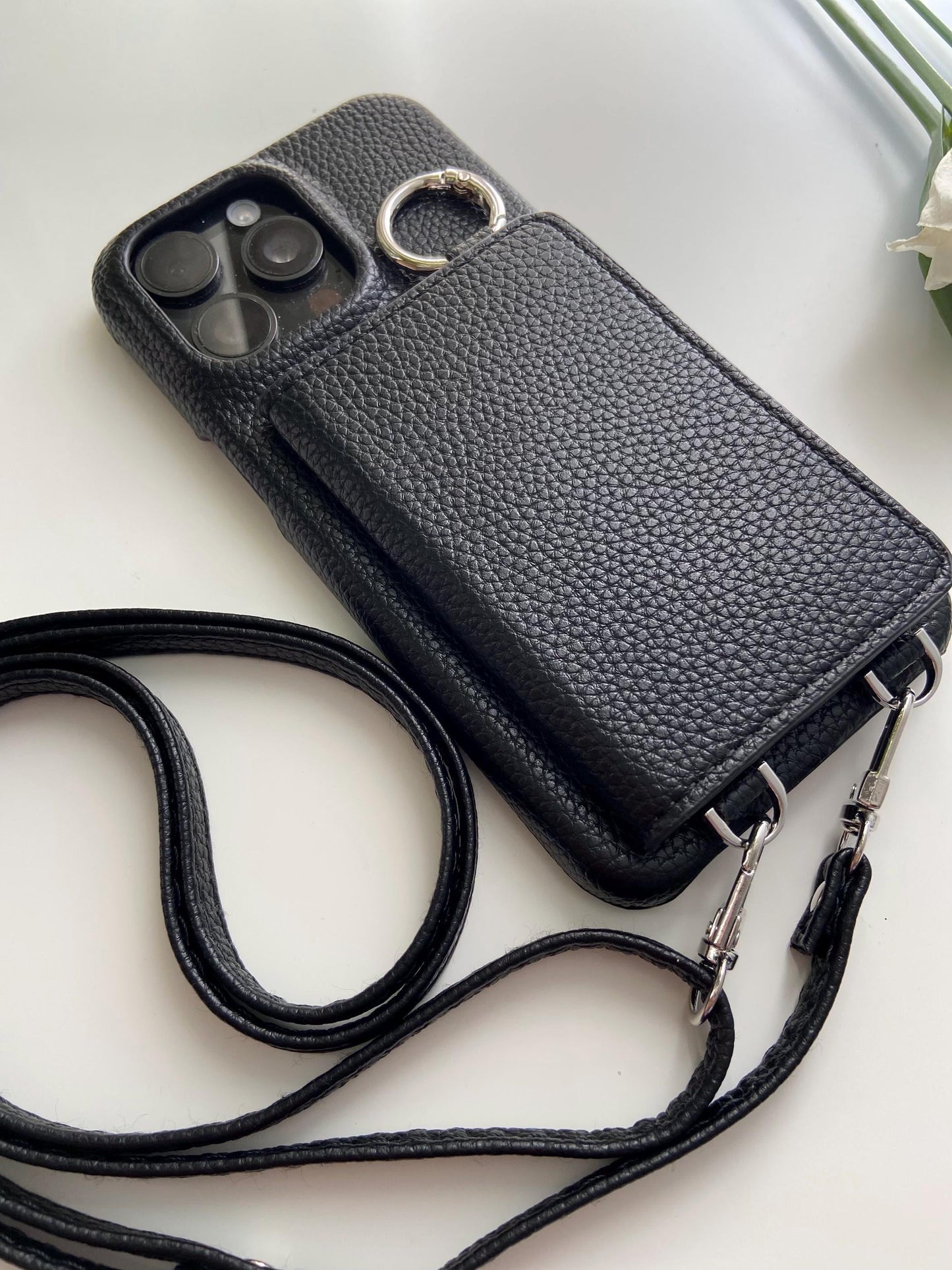 Leather Iphone Case With Wallet and Strap