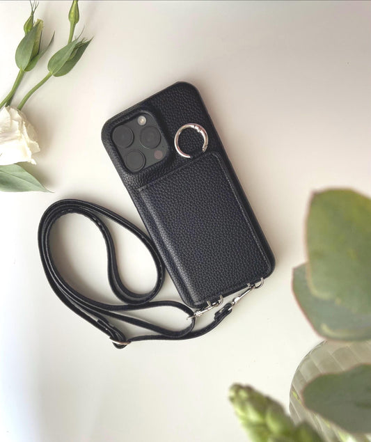 Leather Iphone Case With Wallet and Strap