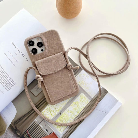 Crossbody Phone Case With Strap and Card Holder Beige Colour