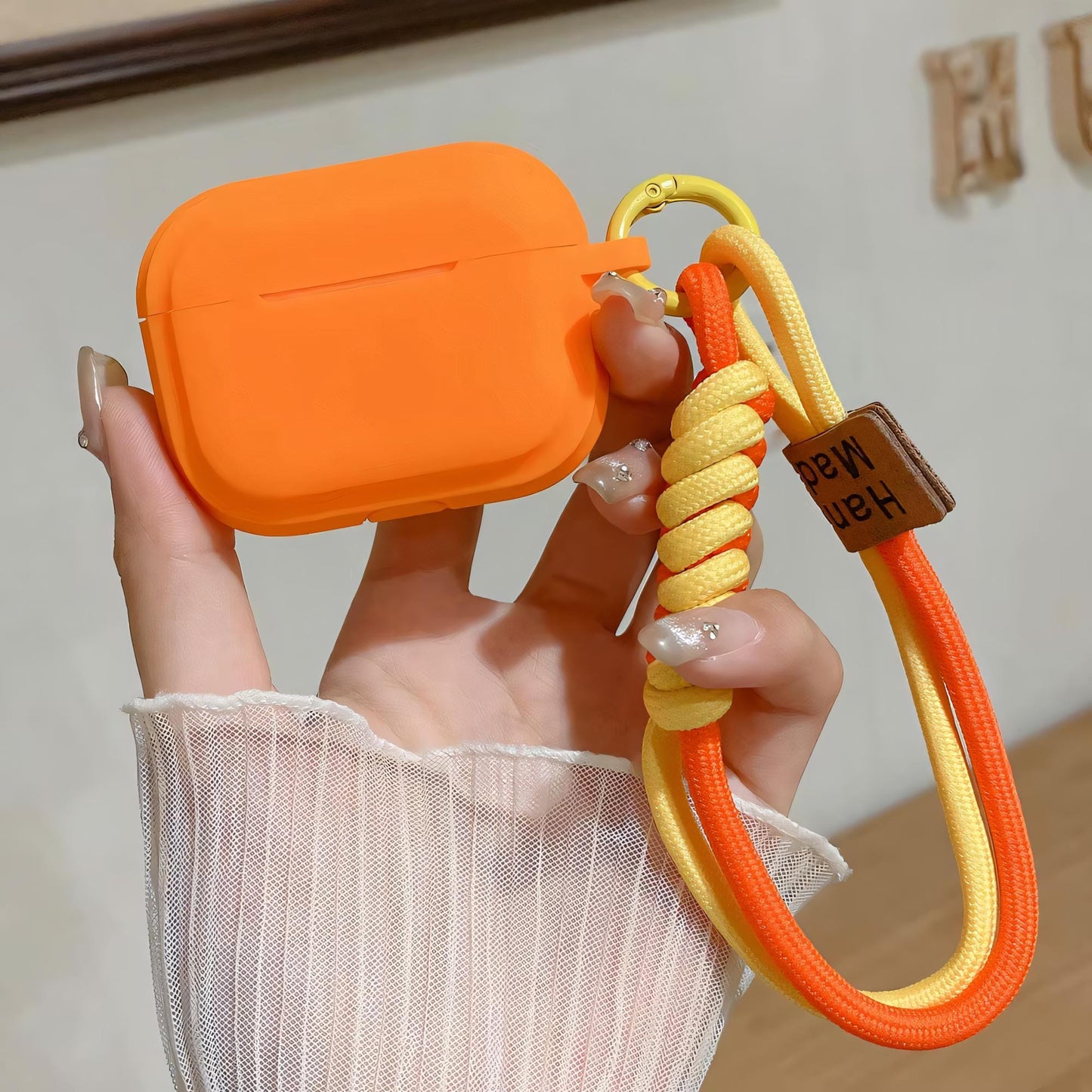 Soft Silicone Airpod Case With Wristband Orange Colour