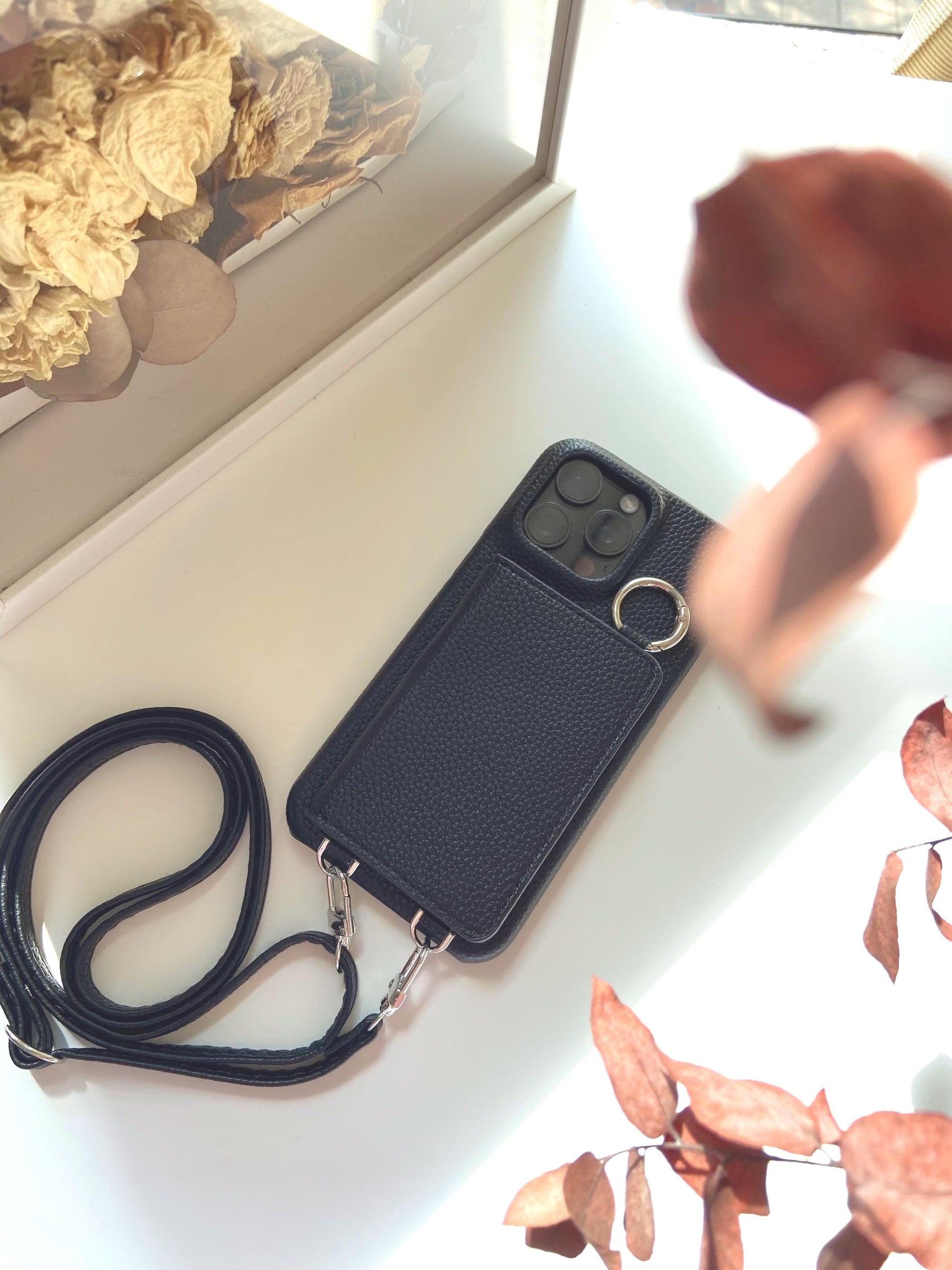 Leather Iphone Case With Wallet and Strap
