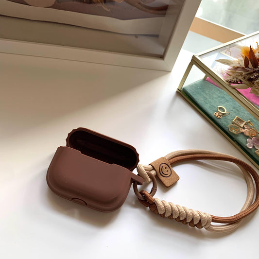 Brown Colour Soft Silicone Airpod Case With Wristband